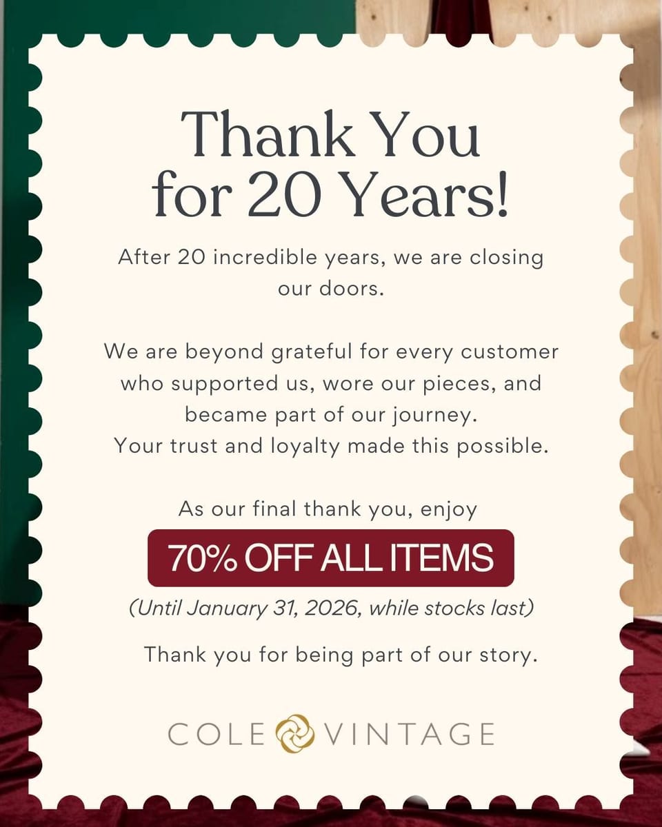 cole vintage closes after 20 years